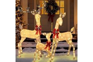 MOORAY Super Large 3 Pieces Lighted Reindeer Christmas Decoration Family Set, Christmas Deer Family Decor Outdoor Yard Christmas Decorations with 240 LED Lights, Stakes, Zip Ties, White