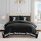 Juicy Couture - Comforter Set - Gothic Design Bedding - Full/Queen - 3 Piece Set Includes (1) 90" x 92" Comforter and (2) 20" x 26" Shams - Wrinkle Resistant - Premium Bedroom Decor - Black