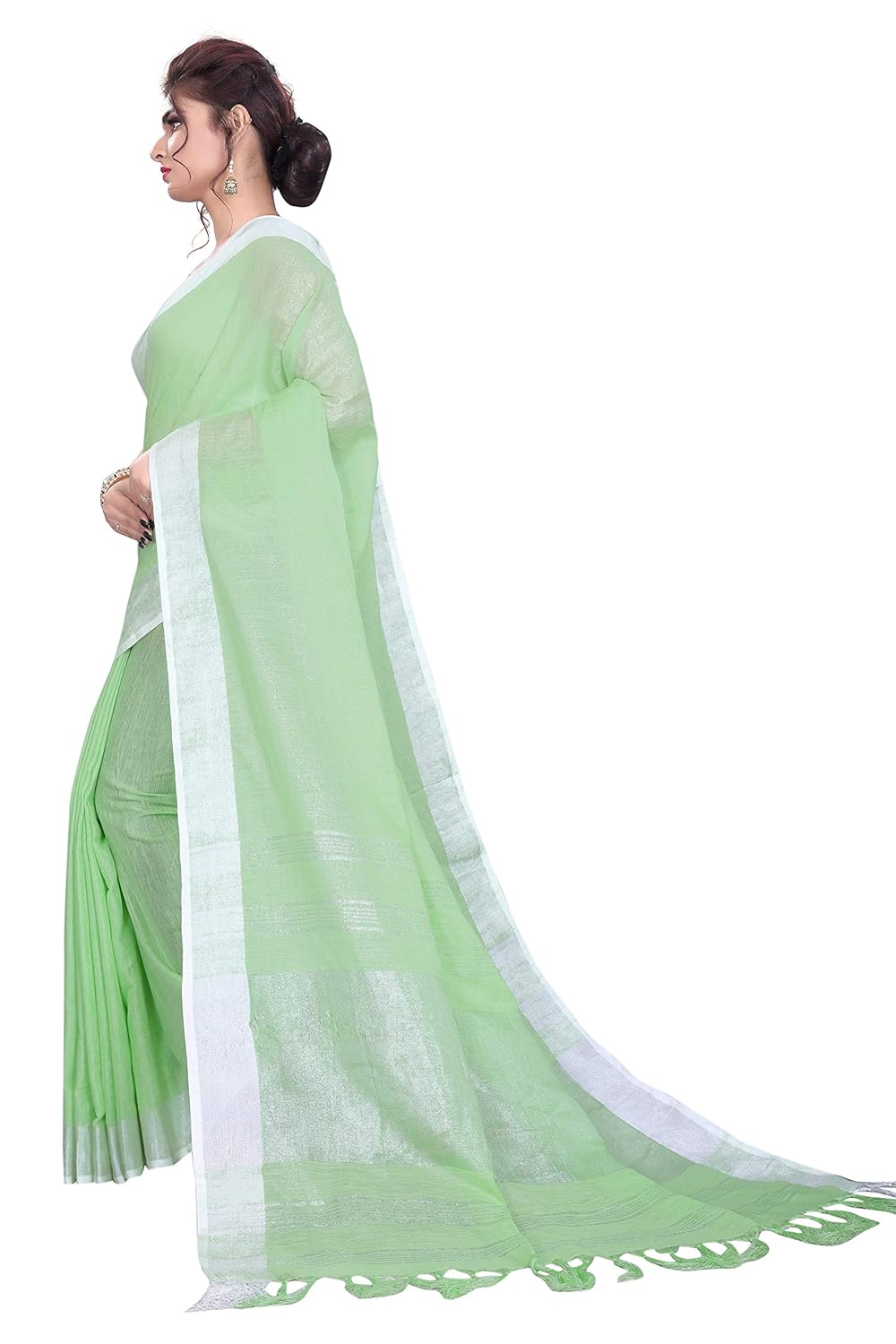 perfectblue women's linen saree with blouse piece (plainlinenvariation)