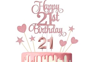 Lecferrarc 21st Birthday Cake Toppers, 21st Birthday Candles Numeral Candles and Glitter Cake Decorations Toppers Set for Party Supplies (Rose Gold)