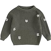 Infant Toddler Baby Girl Knit Sweater Long Sleeve Floral Embroidery Pullover Sweatshirt Warm Fall Winter Clothes