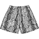 MECH-ENG Men's Graphic Shorts Workout Boxing Retro Shorts Casual Athletic Running Mesh Drawstring Shorts(Snake Grey Large)