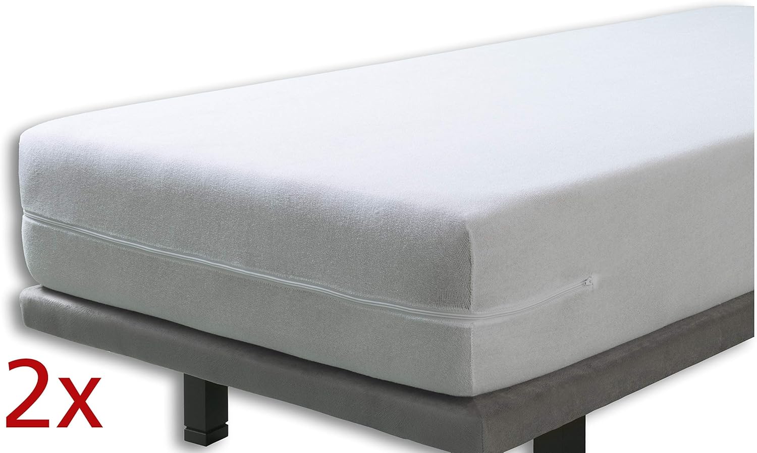 Velfont Set of 2 (Pack) White Zipped Elastic Terry Towelling Mattress Cover (Set of 2 Single Bed