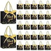 Jetec 15 Pcs Mini Paper Gift Bags Bulk 5.5x4.7x2.5'' Small Thank You Gift Candy Bag with Handle Party Favor Gift Bags with Bow Ribbon for Wedding Baby Bridal Shower Graduation Party Favor (Black)