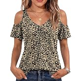 Micoson Cold Shoulder Tops for Women Summer V Neck Short Sleeve Blouses | Ladies Dressy Top, Ruffle Sleeve Shirts, Cute Casual Going Out Outfits, Soft Breathable Fabric, Casual Daily Business Wear