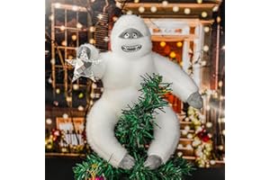 MUIMRAY Christmas Tree Topper Abominable Snow Monster Handmade Abominable Chimpanzees Hugger with Star Plush Xmas Tree Ornament Christmas Ornament (White-A)