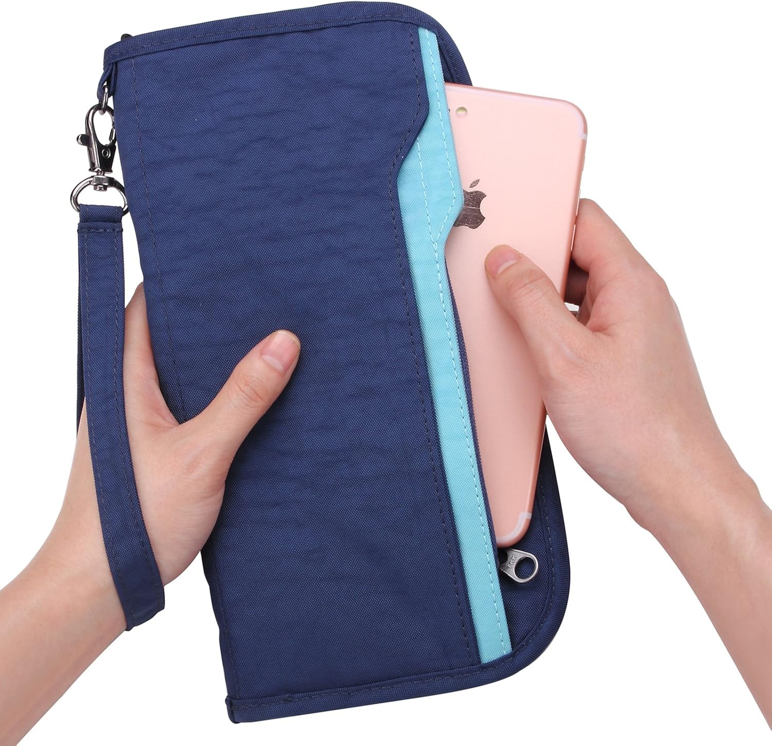  | Zoppen RFID Travel Passport Wallet & Documents Organizer Zipper Case with Removable Wristlet Strap, Royal Blue | Passport Wallets