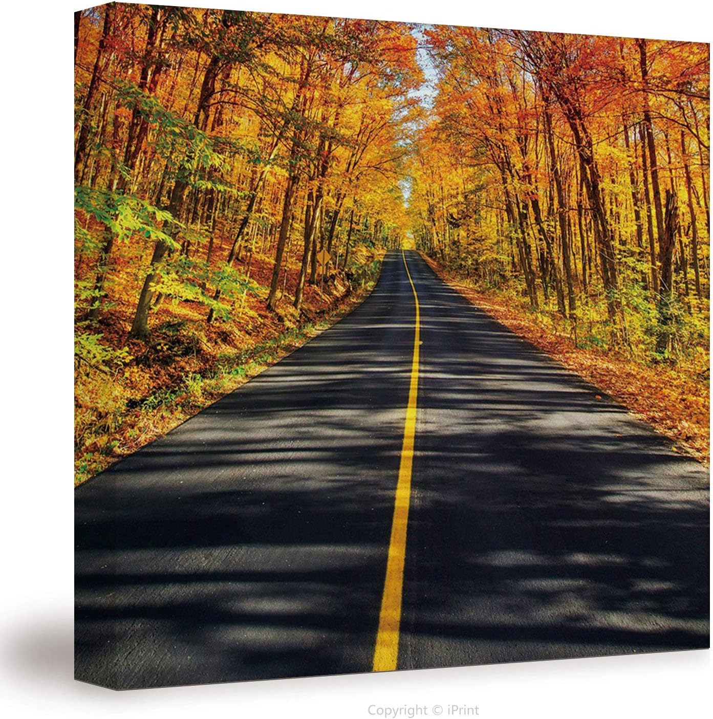 №22118 Canvas Art Wall Decor/ Fall Decor,Endless Rural Road Through Treed Corridor Landscape Scenic Countryside Decorative,Multicolor / Wall Art Paintings On Canvas Stretched And Framed Ready To Hang