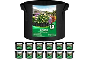 JNYONG 12-Pack 5 Gallon Thickened Non-Woven Grow Bags, Aeration Fabric Pots with Handles