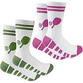 KOFULL 2 Pairs Pickleball Socks for Women and Men - Pickleball Gifts and Accessories For Women - Pickleball Outfit, Athletic Crew Socks for Sports Golf Tennis Running Hiking, One Size 8-10