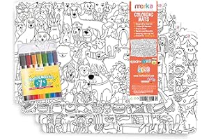 merka Plastic Placemats Set of 6 Wipeable Kids Placemat Kids Table Silicone Placemat Cats and Dogs Set of 4 Mats with 7 Dry Erase Markers for Ages 2 and Up