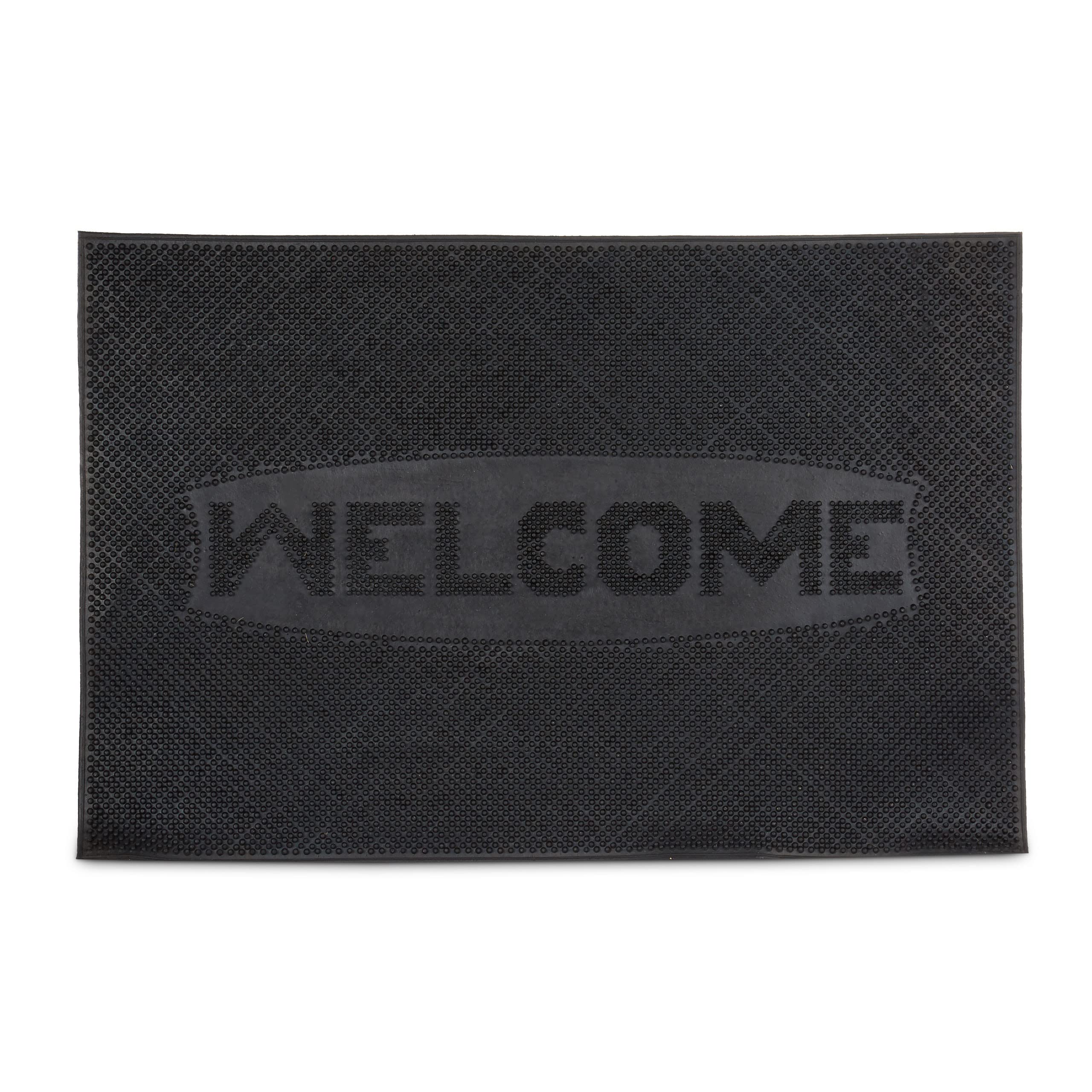 Relaxdays Rubber "Welcome" Doormat 60 x 40 cm, 100% Rubber Welcome Mat, Anti-Slip Floor Mat for Indoors and Outdoors Door Mat, Black