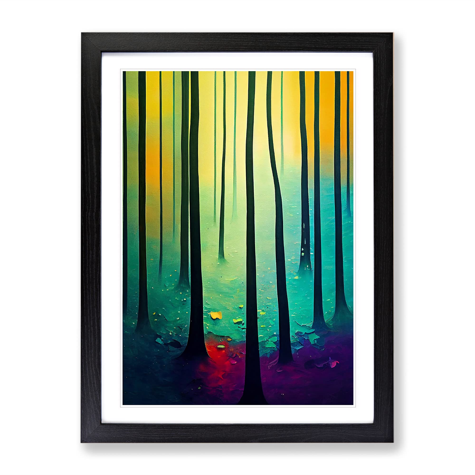 Glimmering Forest Framed Print | A4 Black Framed Wall Art | Ready to Hang | Modern Landscape Picture | Living Room Bedroom Lounge Office