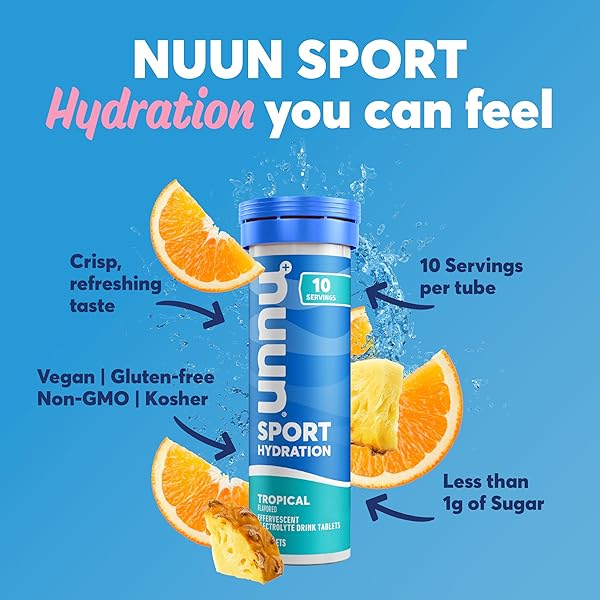 NUUN SPORT ELECTROLYTE TABLETS WITH MAGNESIUM, CALCIUM, POTASSIUM, CHLORIDE & SODIUM, GLUTEN FREE & VEGAN, MIXED FLAVORS, 6 PACK (60 SERVINGS TOTAL)