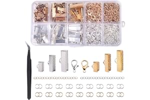 SPEEDWOX 371Pcs Ribbon Bracelet Kit for Jewelry Making Ribbon End Crimps Lobster Clasps with Jump Rings and Chain Extenders f