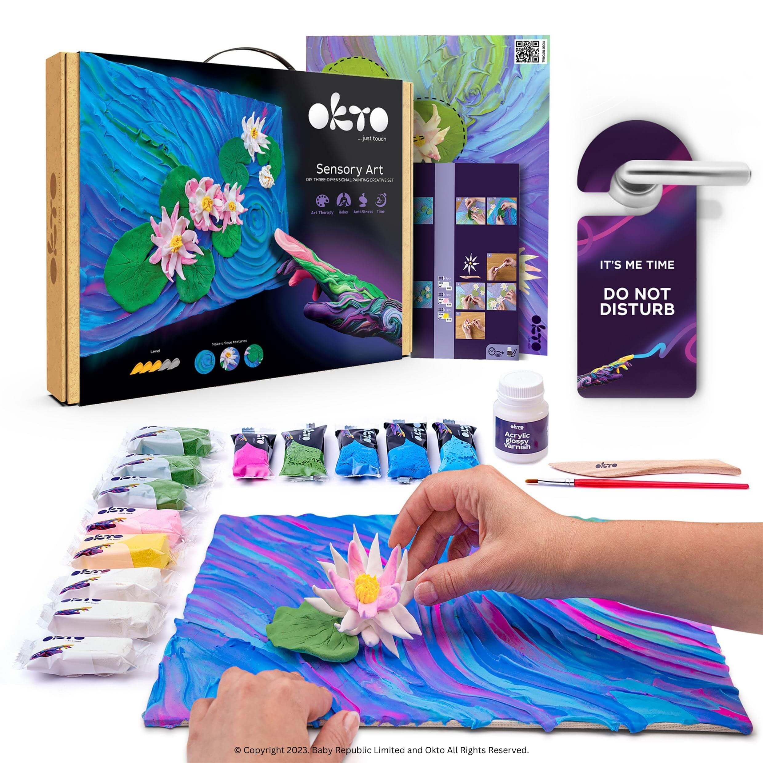 Okto Water Lilies Art Craft Kits for Adults UK - Similar to Painting by Numbers for Adult, Air Dry Clay Modelling Kit, Arts and Crafts for Women and Men, Craft Kit