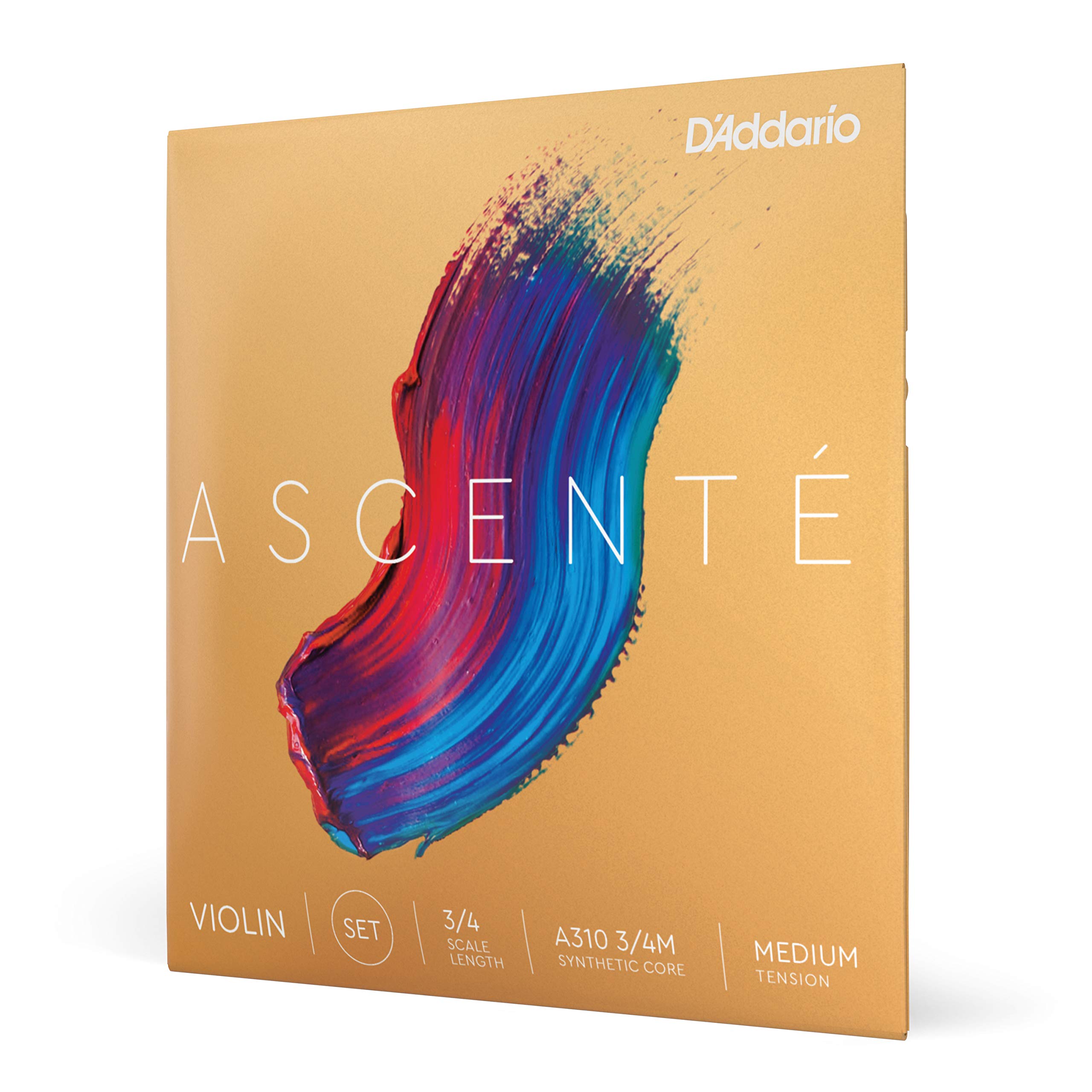 D'Addario Ascente Violin Strings - Violin Strings with Ball Ends, Synthetic Core - A310 3/4M - Full Set - 3/4 Scale - Medium Tension