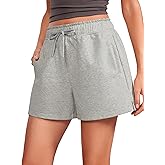 CRZ YOGA Comfy Cotton Sweat Shorts for Women Casual Summer Drawstring for Gym Lounge Workout Jersey with Pockets