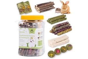 JONS NTY 50-60 PCS Natural Rabbit Chew Toys, Treats, Timothy Sticks, Apple Sticks, Sweet Bamboo for Guinea Pig, Hamster, Chinchilla, Rat, Small Animals