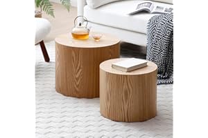 kevinplus Wood Side Table Round Nesting End Table Small Coffee Tables Nesting Tables Set of 2 for Living Room Bedroom Office 