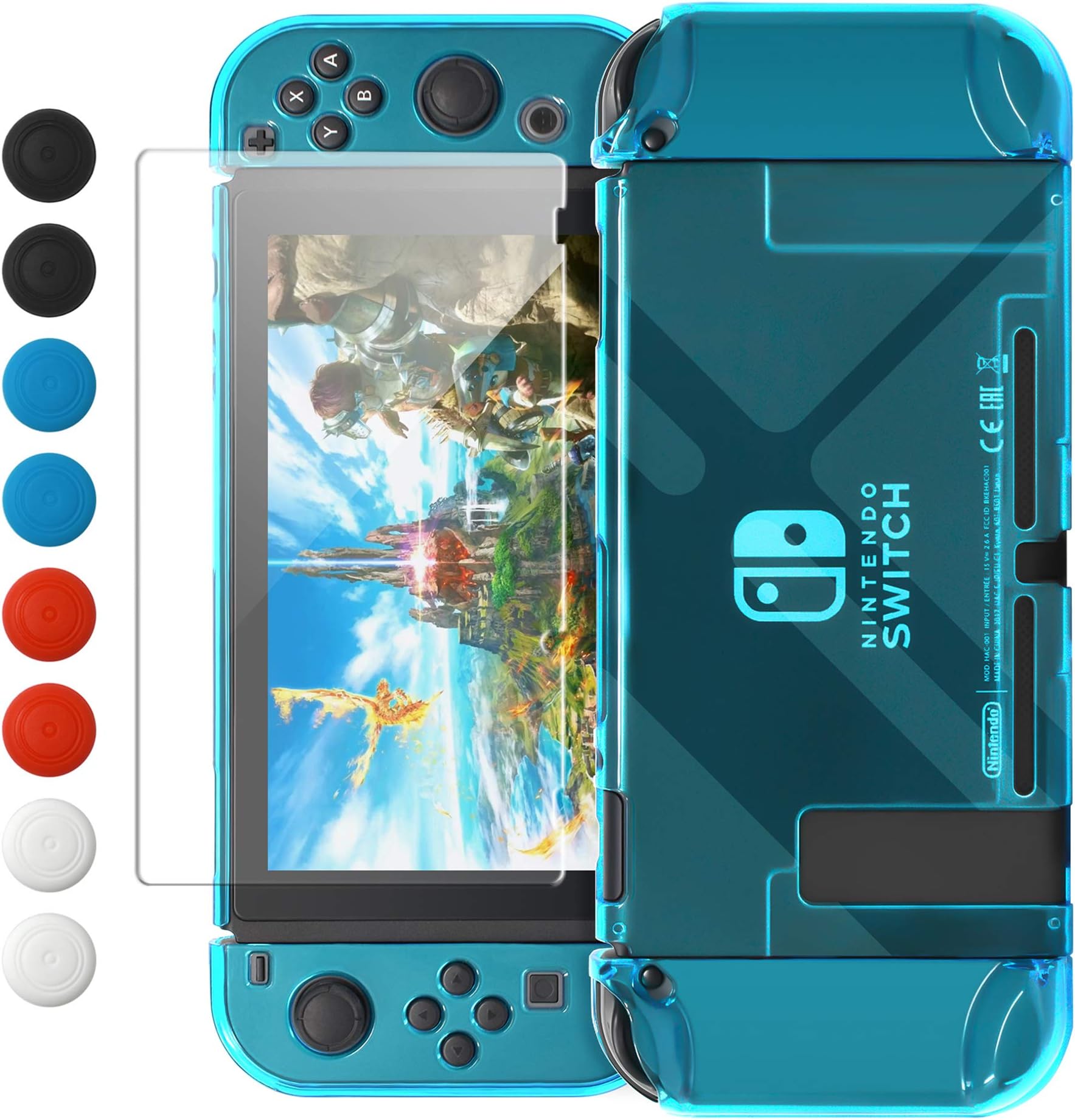 FYOUNG Dockable Case Compatible with Nintendo Switch, Protective Accessories Cover Case for Nintendo Switch and Nintendo Switch Joy-Con with Thumbstick Caps - Blue