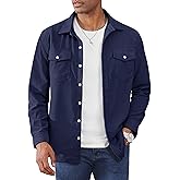 Cotrasen Men's Corduroy Shirt Jacket Button Down Long Sleeve Ribbed Shacket Lightweight Overshirt with Flap Pockets