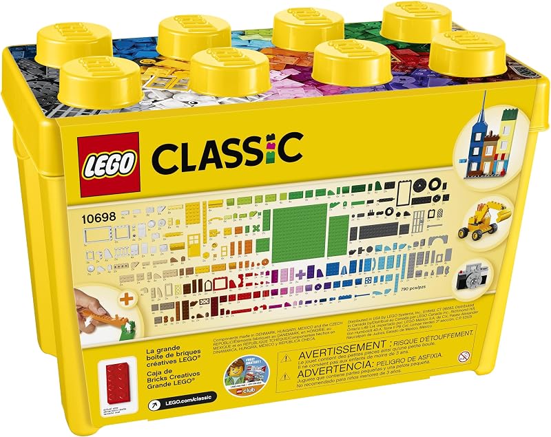 Lego 10698 classic grande caixa de peças criativas, brinquedos para meninos e meninas de 4 anos ou mais, 2 bases verdes, animais, casas e carros de brinquedo, conjunto de construção