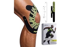 Fitpoint Motion Precut Kinesiology Tape for Knees, 10 Pcs Ultra-Sticky Adhesive Synthetic Knee Tape, Pain Relief & Knee Support, Latex-Free Elastic Athletic Tape, Jet Black