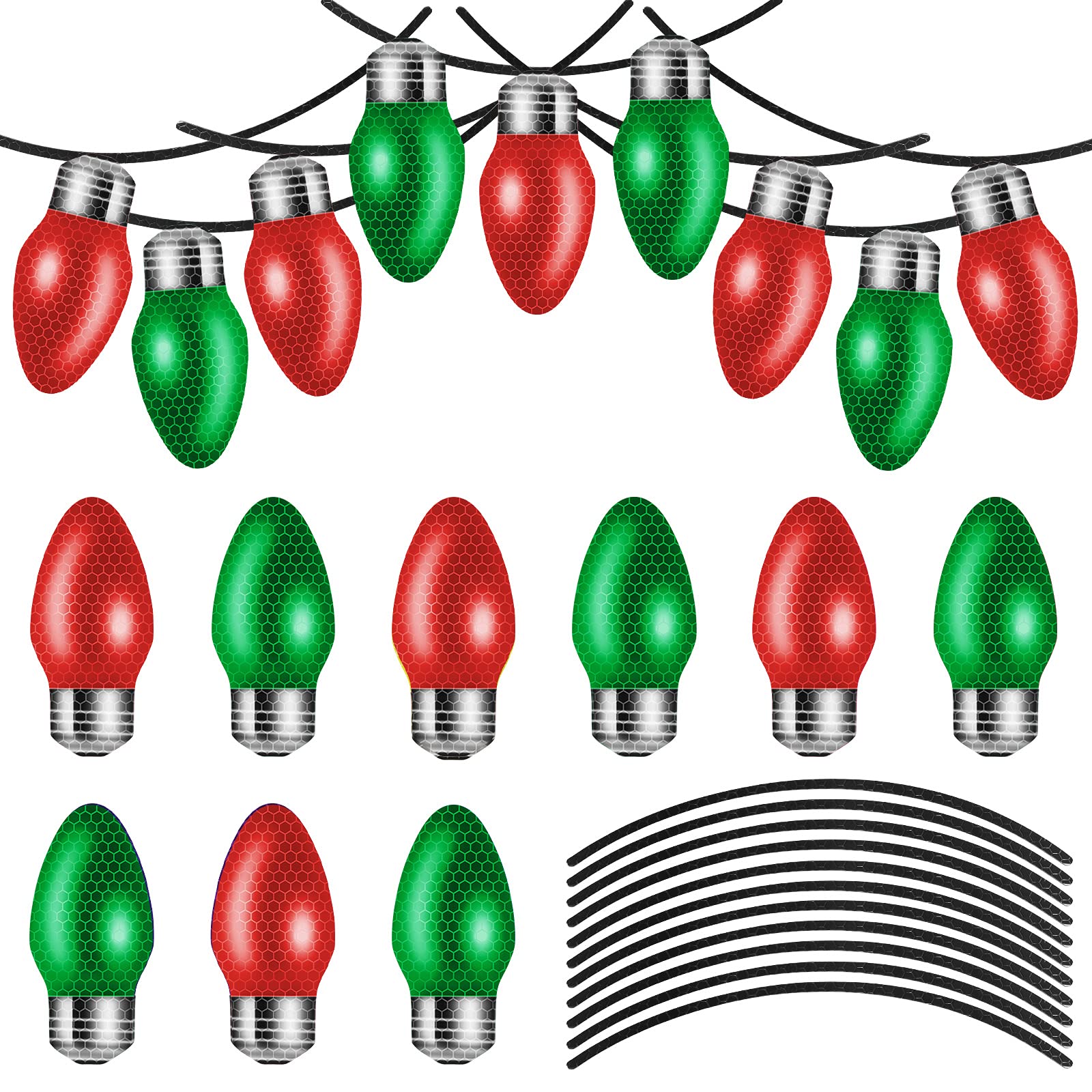 Photo 1 of 36 Pieces Christmas Car Magnets Set Include 18 Reflective Light Bulb Car Magnet Decorations, 18 Magnet Wire for Christmas Garage Door Refrigerator (Green, Red, 36 Pieces)