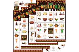 TAKEALOOKO TAKEALOOK Kwanzaa Bingo Game for 24 Players - African Heritage Culture Themed Bingo Set for Holiday Family Activity, Happy Kwanzaa Festival Party Gifts Favors Supplies