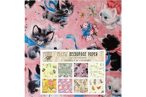 Decoupage Paper Pack (24 Sheets 6"x6") Patterns with Kittens FLONZ Vintage Styled Paper for Decoupage, Craft and Scrapbooking