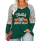 Plus Size Thanksgiving Shirts for Women Thankful Grateful Blessed Shirt Leopard Pumpkin Tshirt Fall Shirt