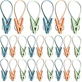 24 Pack Clothes Pins Clothes Peg Clip Pins with Plastic Rope for Clothesline Multicolor Drying Clothing Clips Hooks Windproof Clothes Hanger for Hanging Socks Hats Pants Bras Underwears Towel Photo