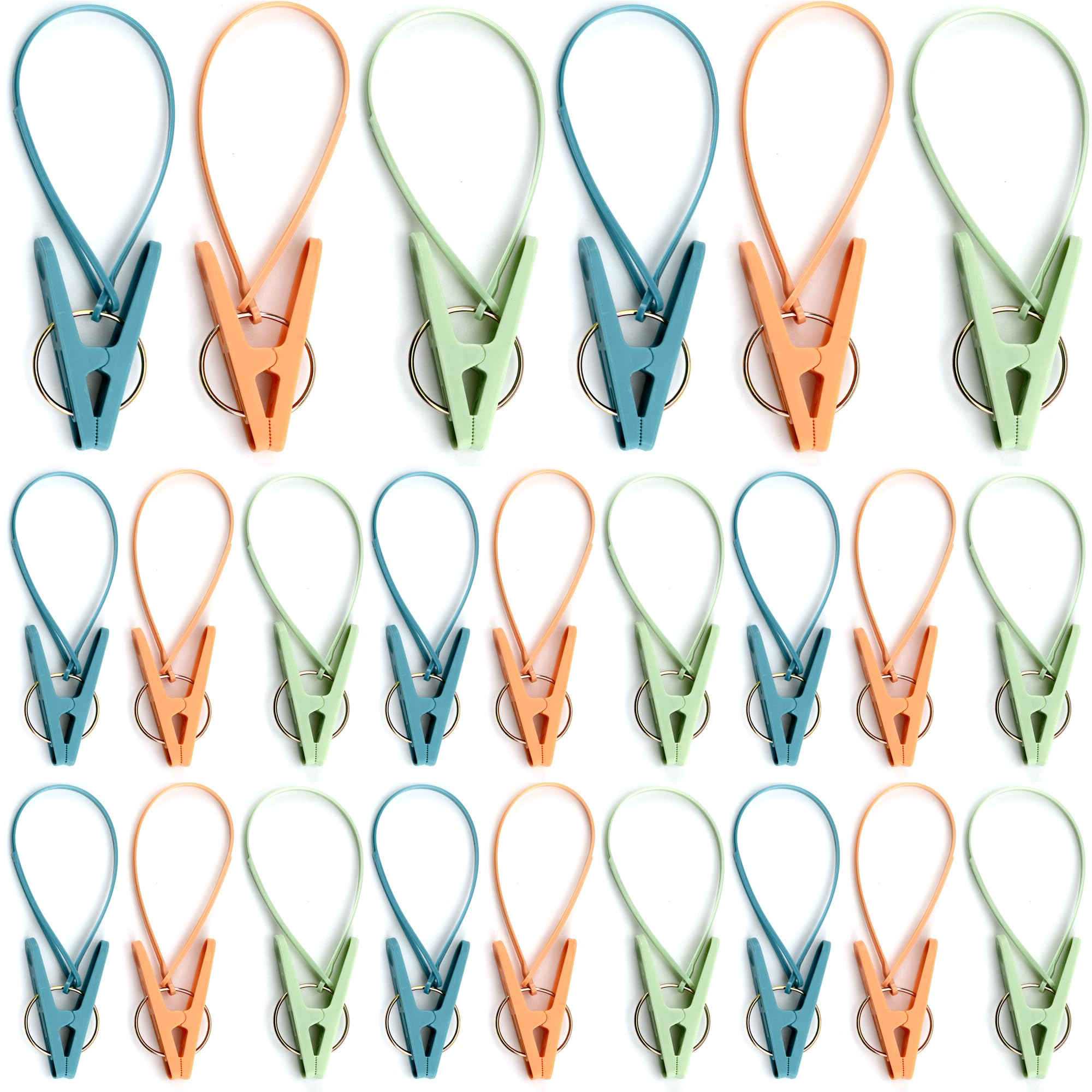 Photo 1 of 24 Pack Clothes Pins Clothes Peg Clip Pins with Plastic Rope for Clothesline Multicolor Drying Clothing Clips Hooks Windproof Clothes Hanger for Hanging Socks Hats Pants Bras Underwears Towel Photo
