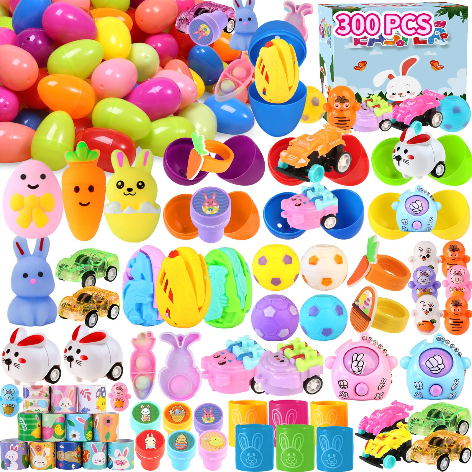 300pcs Bulk Prefilled Easter Eggs with Toys – Filled Easter Eggs for Kids, Pre Filled Easter Eggs Bulk, Stuffed Easter Eggs with Toys for Easter Egg Hunt Supplies, Basket Stuffers & Classroom Prizes
