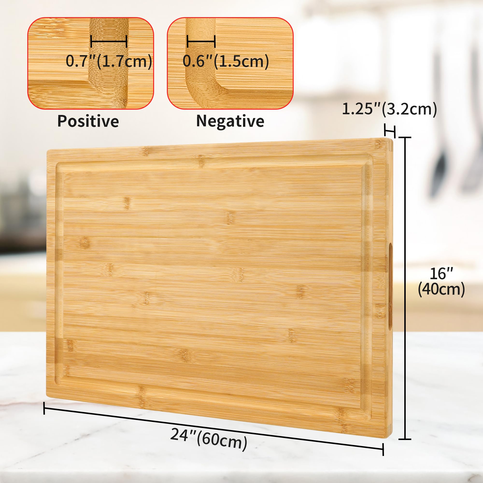 Utoplike Extra Large XXXL Bamboo Cutting Board 24 x16 Inch, Largest Wooden Butcher Block for Turkey, Meat, Vegetables, BBQ, Over the Sink Chopping Board with Handle and Juice Groove, Thickness 1.25