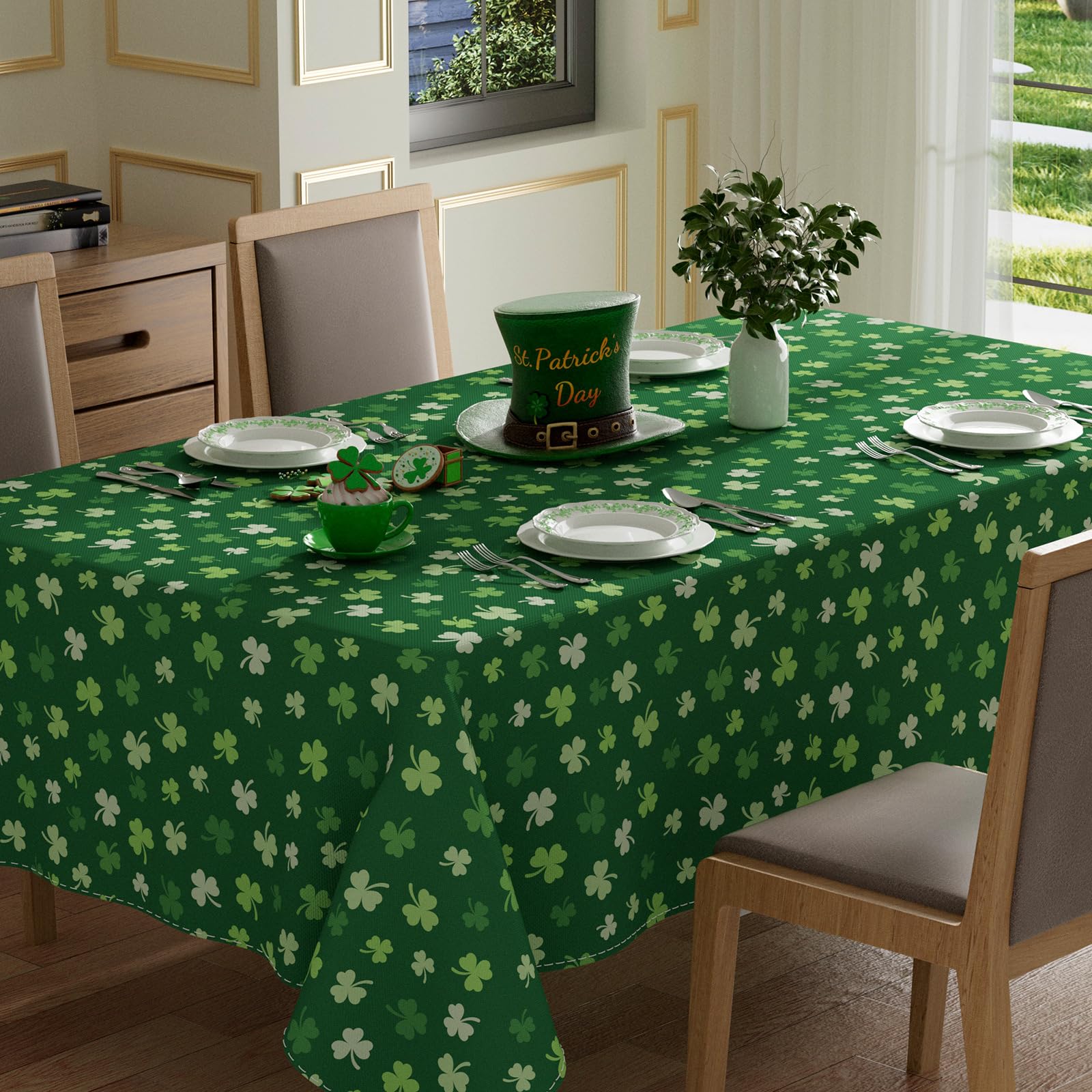 Photo 1 of XCHI Green Shamrocks St. Patrick's Day Tablecloth Rectangle Table Cloth Washable Table Covers for Indoor Dining Home Party Decorations 60x120 Inch