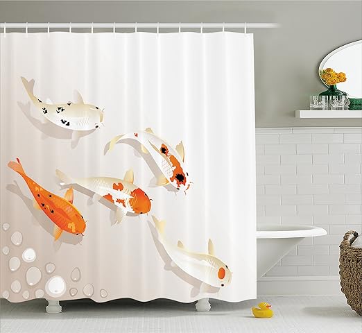 Amazon Com Ambesonne Animal Shower Curtain Traditional Koi Carps With Spots Oriental Items Representing Love Nautical Theme Cloth Fabric Bathroom Decor Set With Hooks 70 Long Orange Beige Home Kitchen