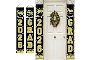 Graduation Decorations 2026 Grad Banner,Graduation Banner Black and Gold Porch Decor,Congrats Grad Door Hanging Banner for Hi