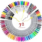 Permanent Markers 72 Assorted Colors with Fine Tip, Ultra Fine, Chisel Tip | Waterproof Colored Pens Set with 45 Fine Point, 8 Ultra Fine, 8 Chisel Tip, 6 Neon, 5 Metallic Art Markers for Adult Coloring