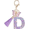 Suweibuke Cute Pink Key Chains for Women Girls, Initial Letter Keychains with Tassel, Charms for Key Purse Handbags Backpacks