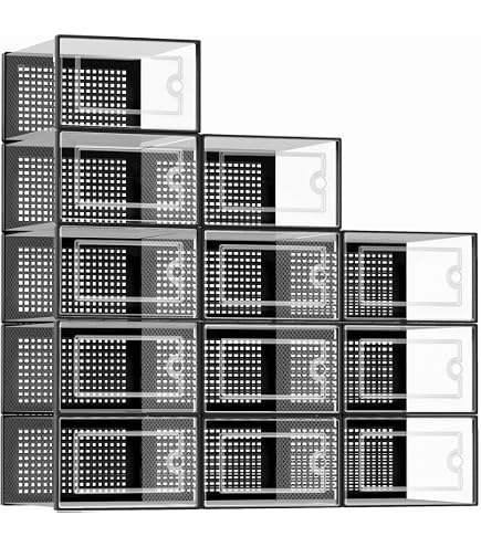 Shoe Organizer Boxes Stackable 24 Pack Clear Plastic Shoe Storage Boxes ...