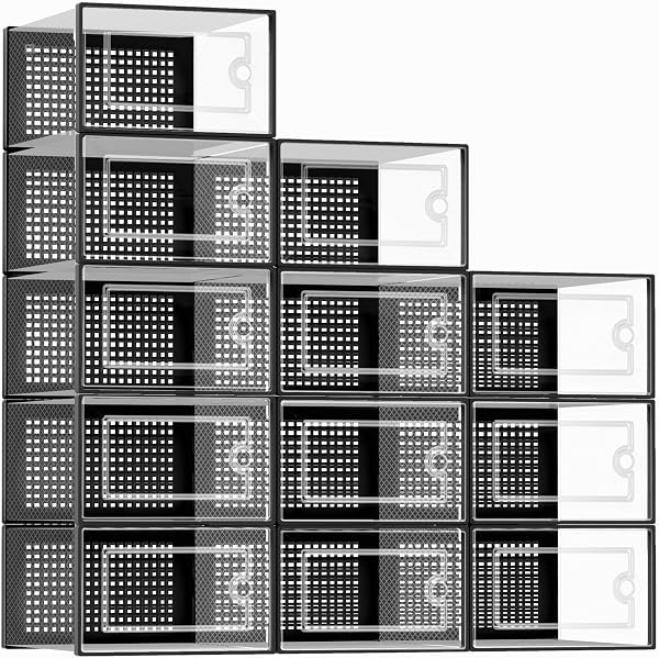 Kuject X-Large Shoe Storage Boxes 12 Pack, Clear Stackable Shoe Organizer | Shoe Case for Closet, Entryway & Under-Bed Storag