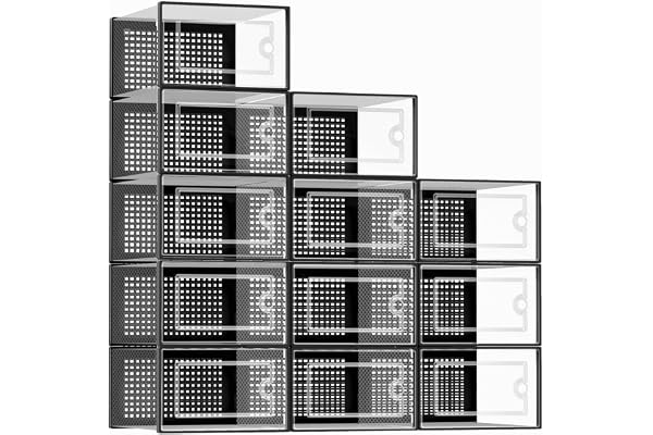 Kuject X-Large Shoe Boxes Organizers Fit US Women Size 12 / Men Size 11 | Extra Hight 6.42", Clear Plastic, Stackable Shoe Bo