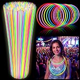 Deekin 400 Pcs 22" Long Halloween Glow Sticks Necklaces Bulk, 5 Colors | Neon Glow Necklaces with Connectors,Funny Light Up Halloween Party Supplies, Long Glow In The Dark Sticks for Party Favors