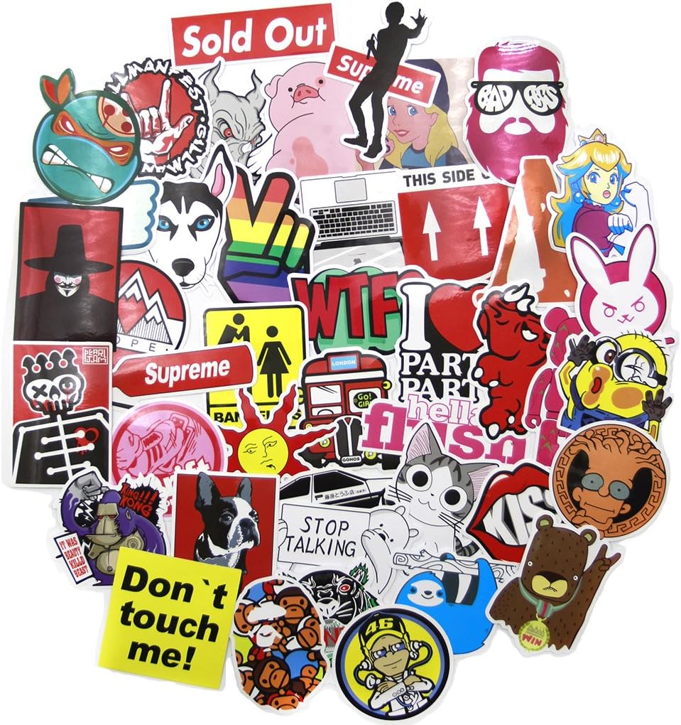 Neuleben Sticker Pack 100-Pcs Sticker Decals Vinyls for Laptop,Kids,Cars,Motorcycle,Bicycle,Skateboard Luggage,Bumper Stickers Hippie Decals bomb Waterproof … (sticker-10)