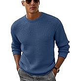 Askdeer Men's Pullover Sweater Waffle Textured Long Sleeve Knit Crewneck Casual Sweater