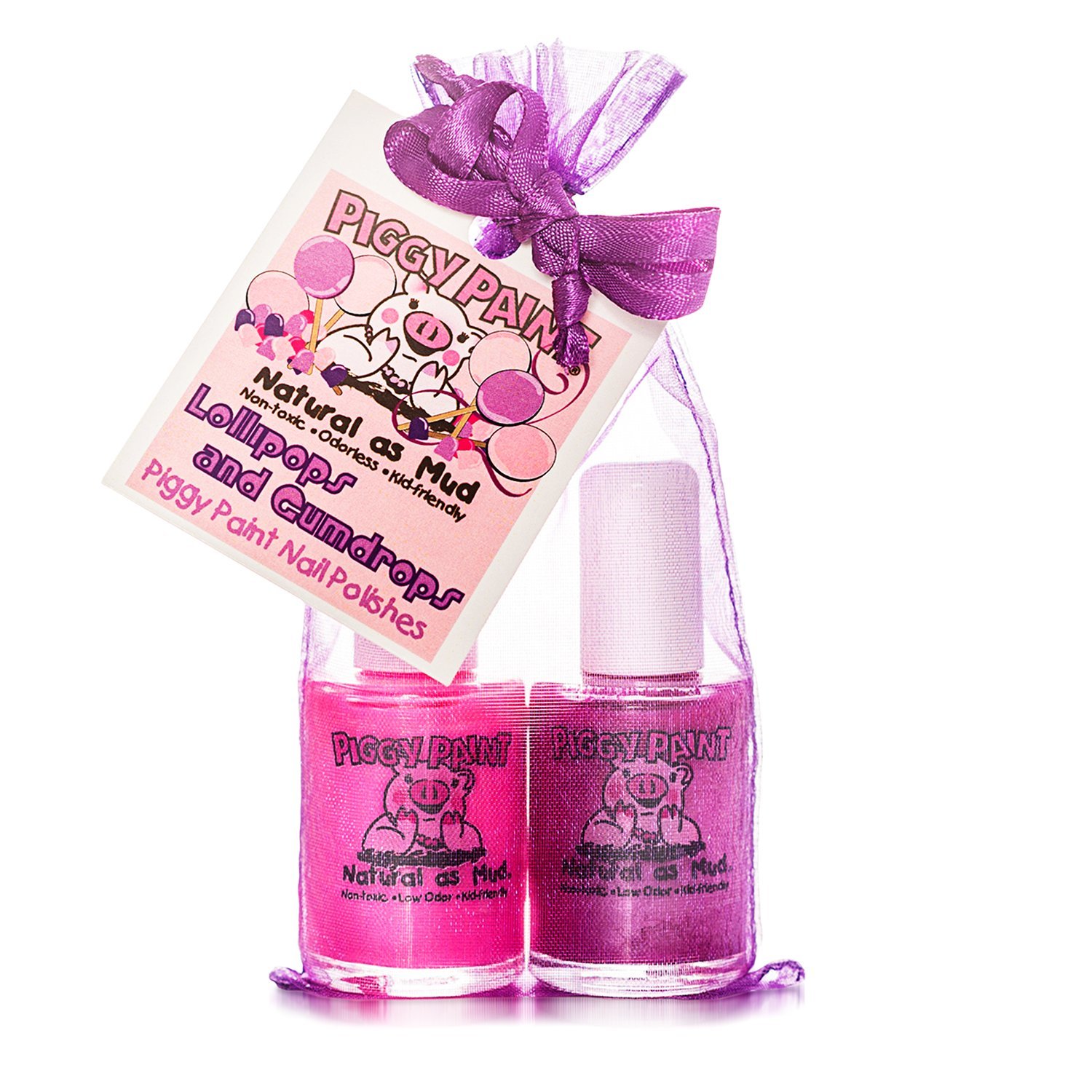 Piggy Paint Non-toxic Girls Nail Polish - Safe, Chemical Free - Lollipops & Gumdrops (2 Pack)
