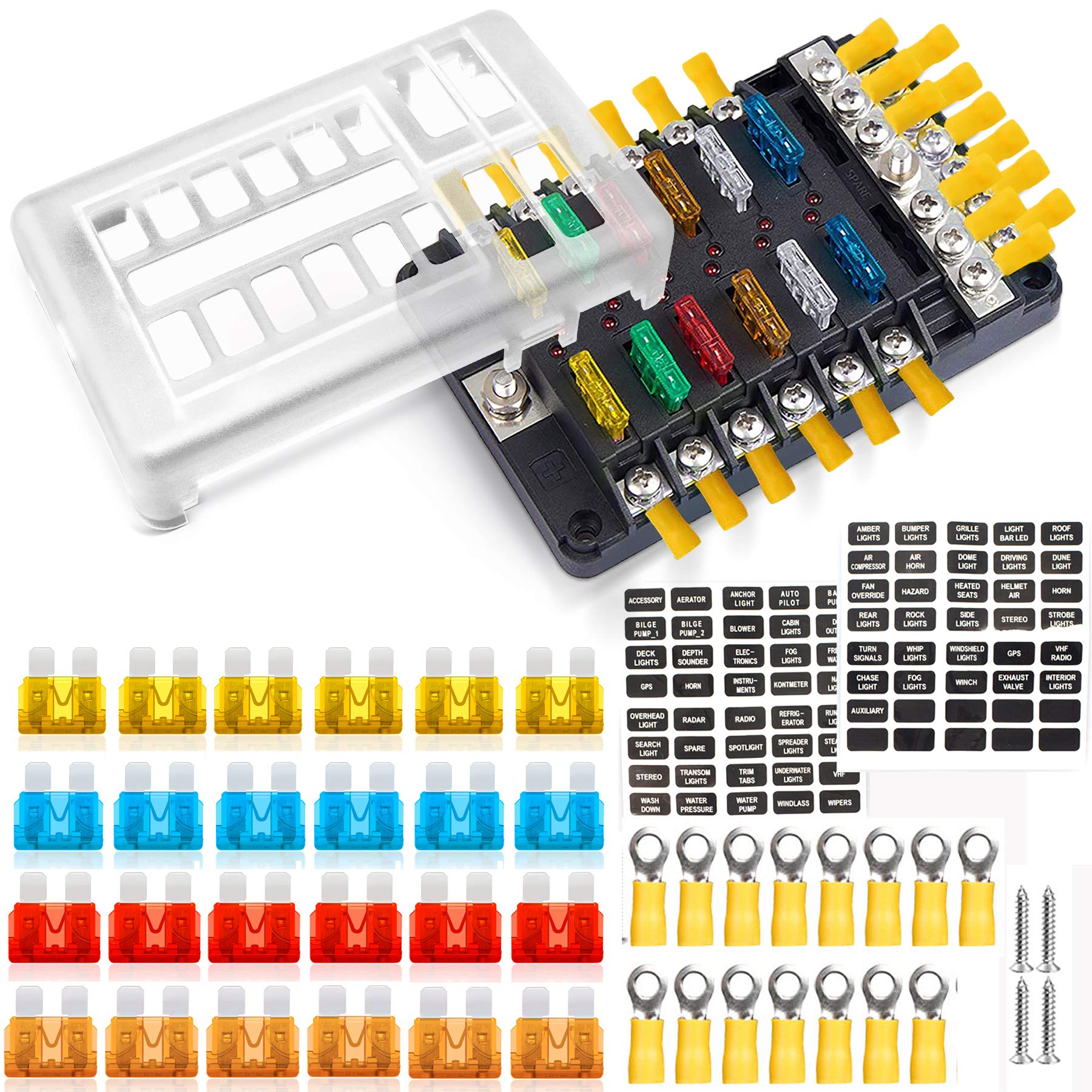 Buy Fuse Box, 12 Way Blade Fuse Block Circuit Fuse Holder Box Negative