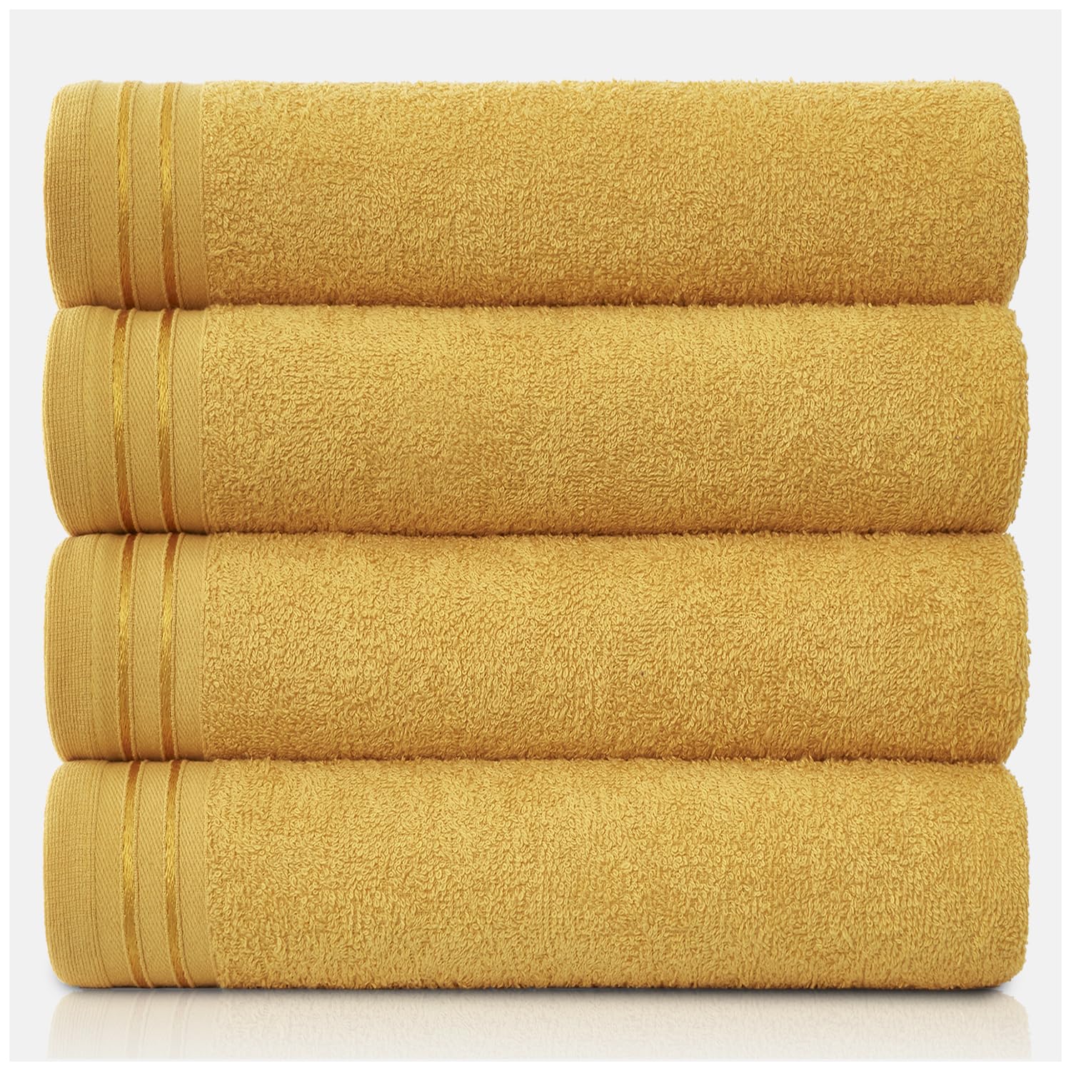 GC GAVENO CAVAILIA Large Towels Bath Sheet - Highly Absorbent Egyptian Cotton Towel Set - 4 Pack Extra Soft Large Bath Towel Ochre - Quick Dry Bath Sheets - 450 GSM Washable Towels, 75X135 Cm